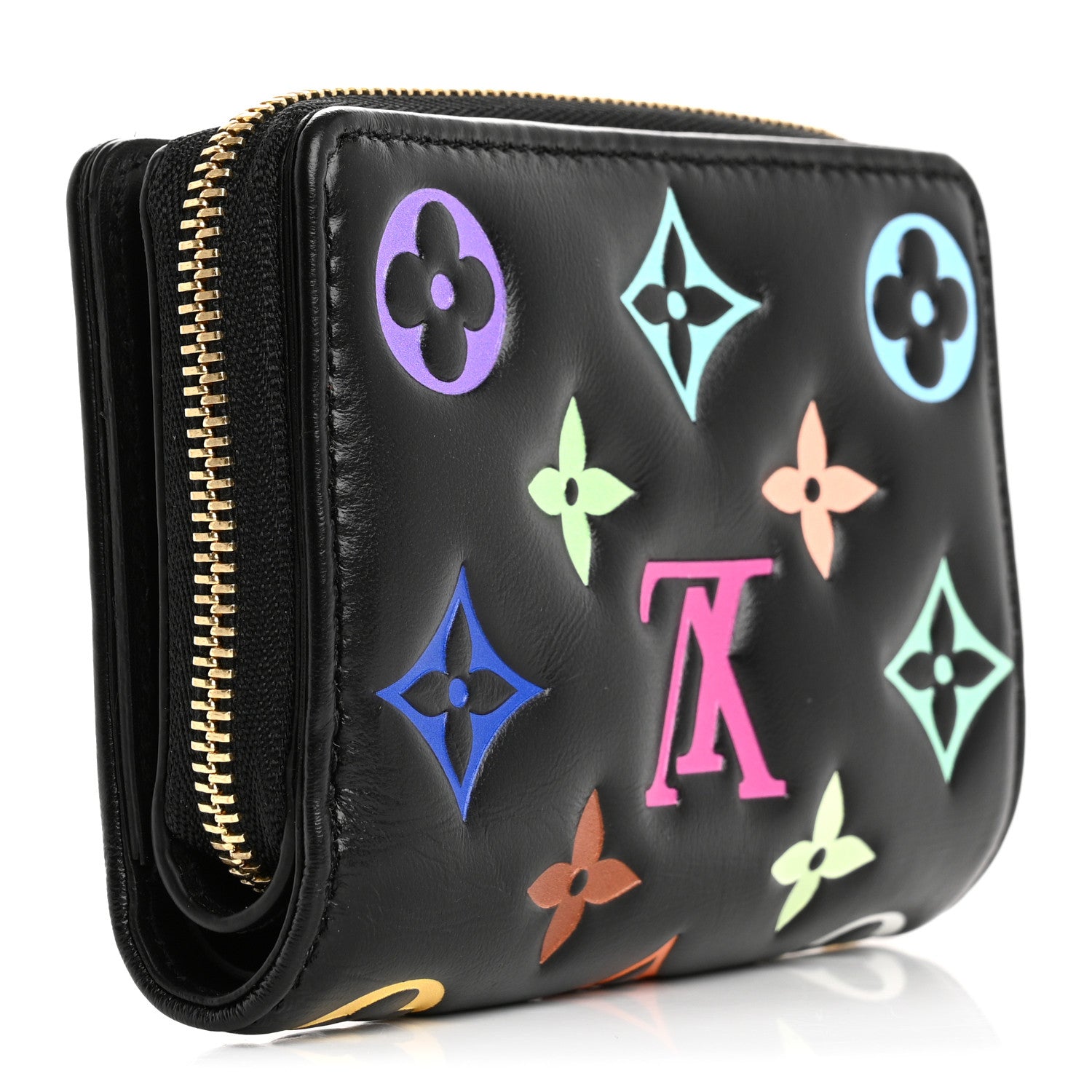 Louis Vuitton LV X TM Lambskin Embossed Monogram Multicolor Lou Coussin Wallet Black 3 of 7