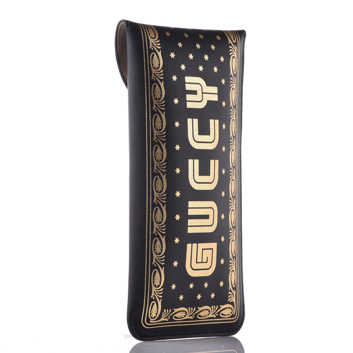 X SEGA Calfskin GUCCY Stars Sunglasses Case Black Gold