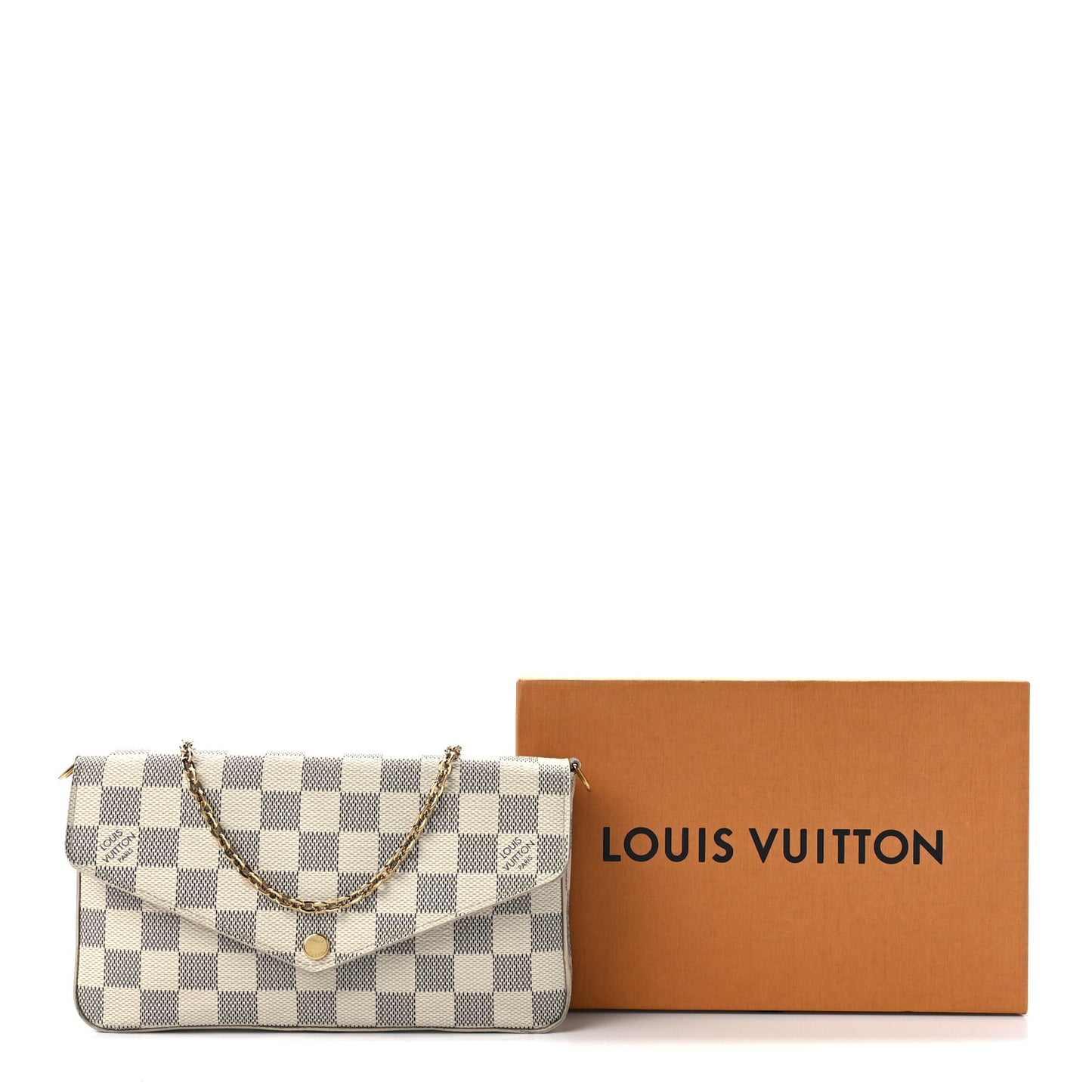 Damier Azur Pochette Felicie Chain Wallet Rose Ballerine