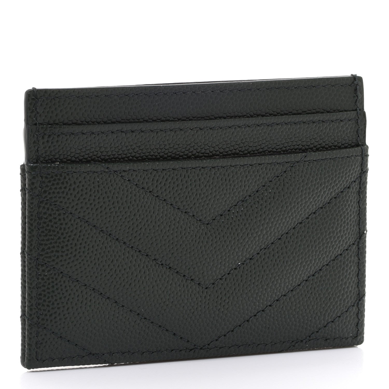 Saint Laurent Grain De Poudre Matelasse Chevron Monogram Credit Card Case Peacock Green 3 of 9