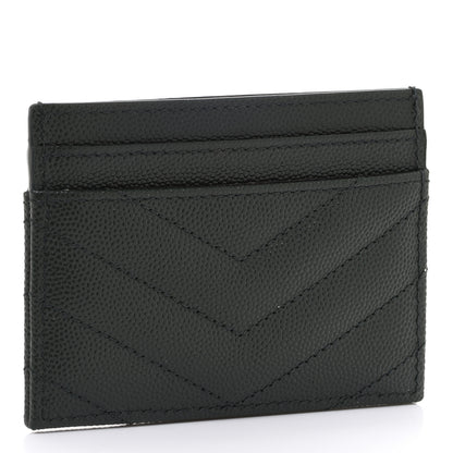 Saint Laurent Grain De Poudre Matelasse Chevron Monogram Credit Card Case Peacock Green 3 of 9