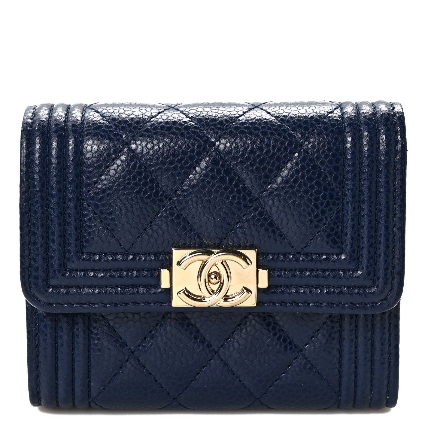 Caviar Quilted Compact Boy Wallet Blue