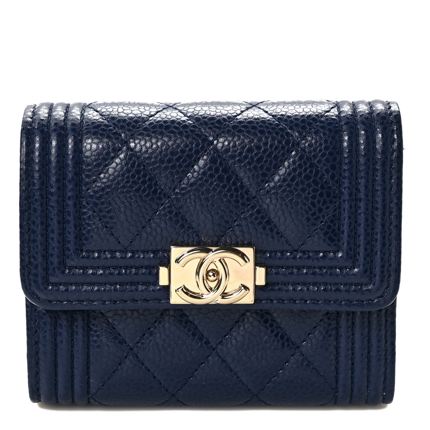 Chanel Caviar Quilted Compact Boy Wallet Blue 1 of 7