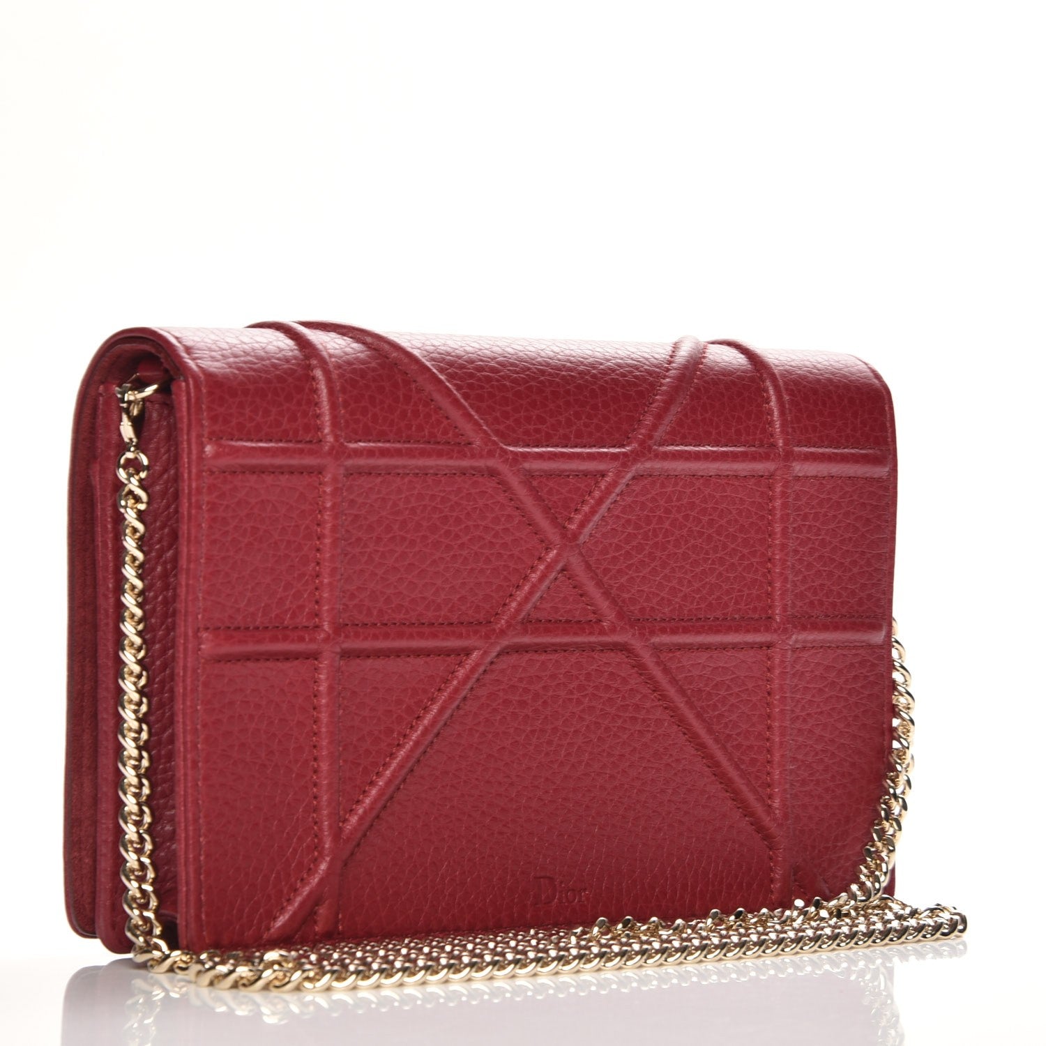 Christian Dior Grained Calfskin Diorama Wallet on Chain Pouch Burgundy 3 of 6