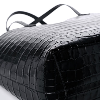 Mansur Gavriel Calfskin Crocodile Embossed Large Shopping Tote Black 8 of 12
