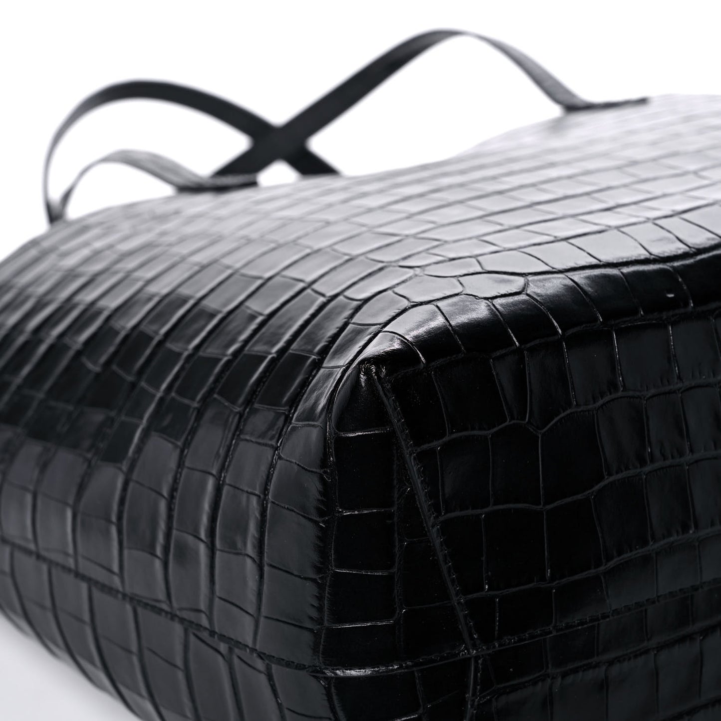 Calfskin Crocodile Embossed Large Shopping Tote Black