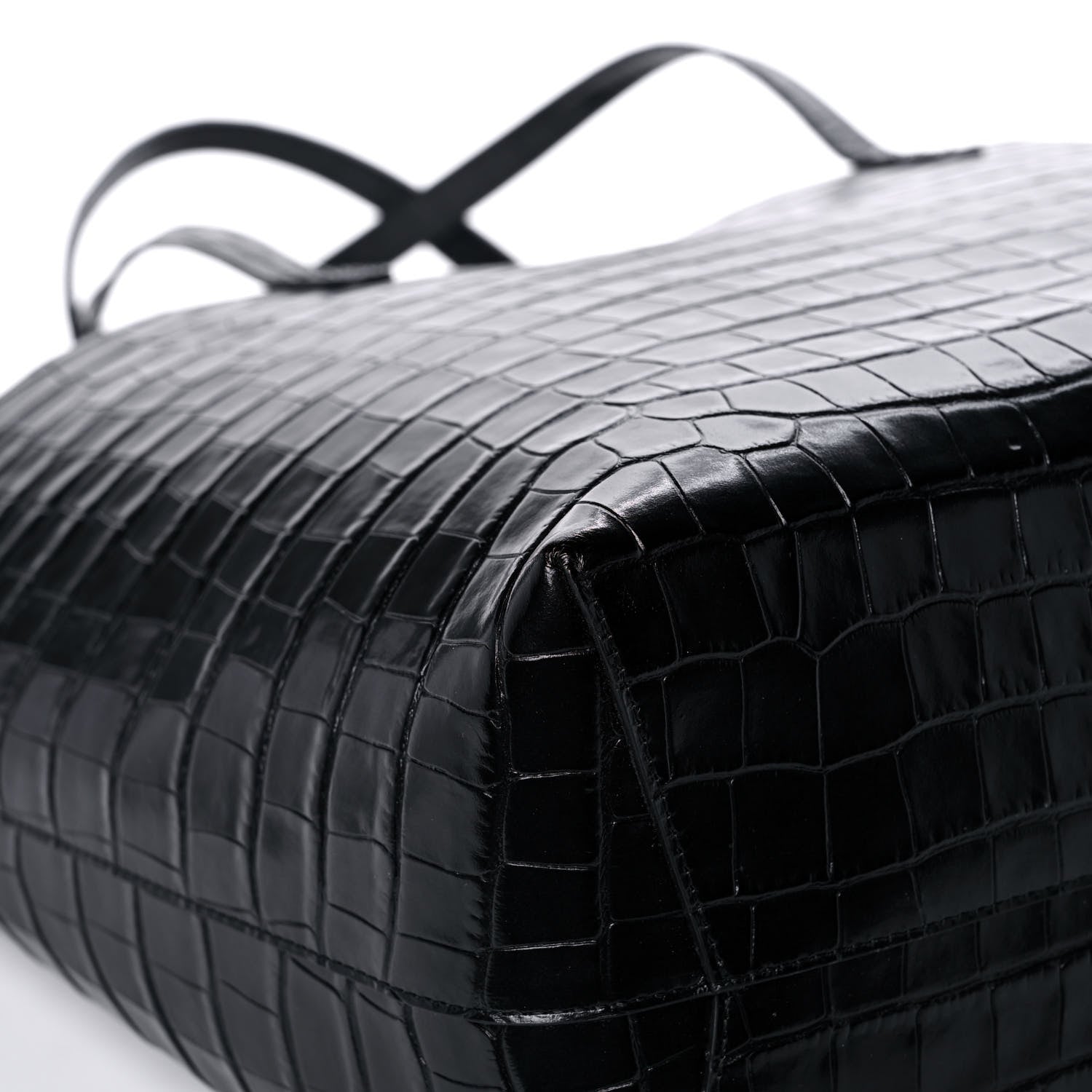 Mansur Gavriel Calfskin Crocodile Embossed Large Shopping Tote Black 8 of 12