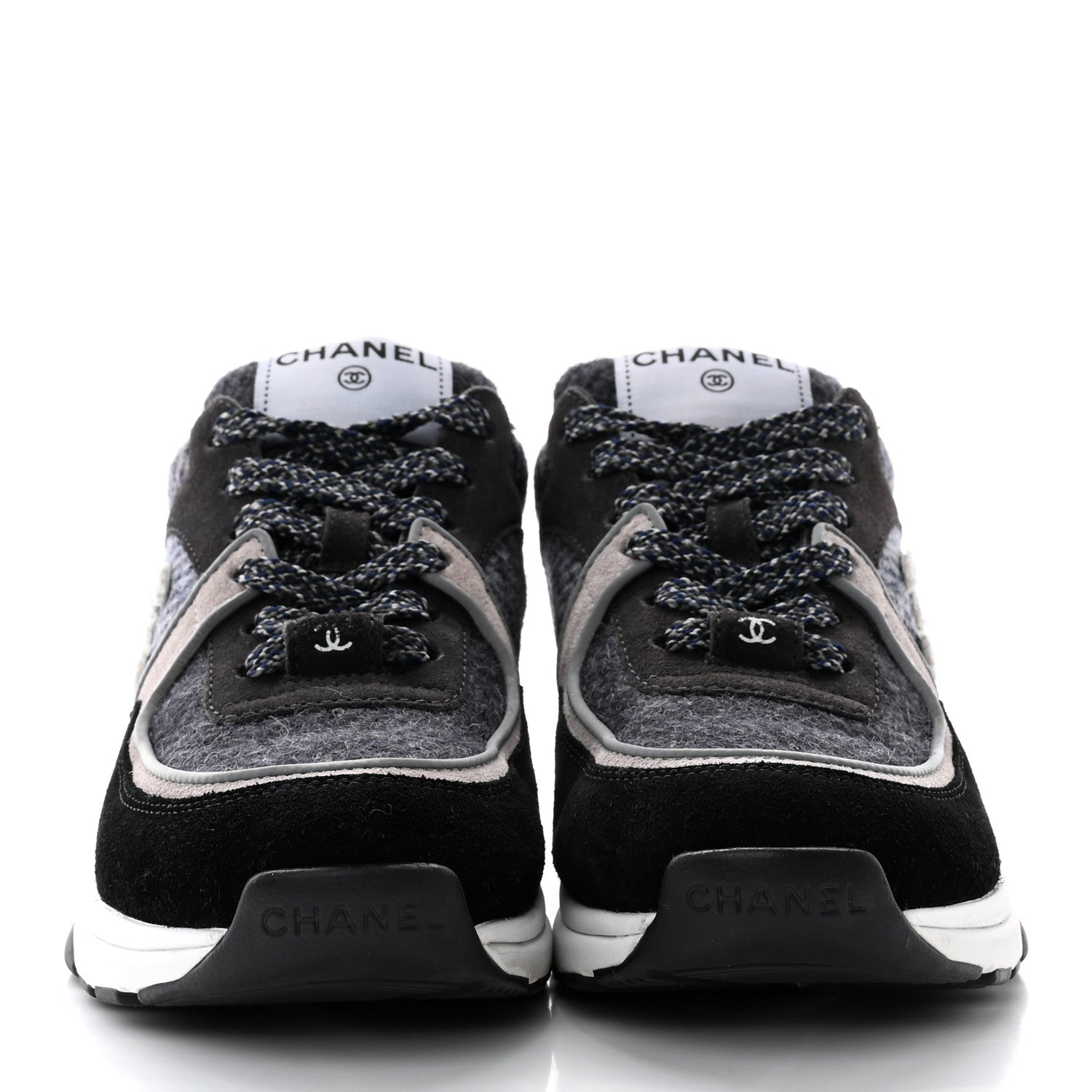 Chanel Tweed Suede Womens CC Sneakers 36 Black Grey 2 of 16