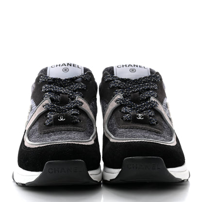 Chanel Tweed Suede Womens CC Sneakers 36 Black Grey 2 of 16