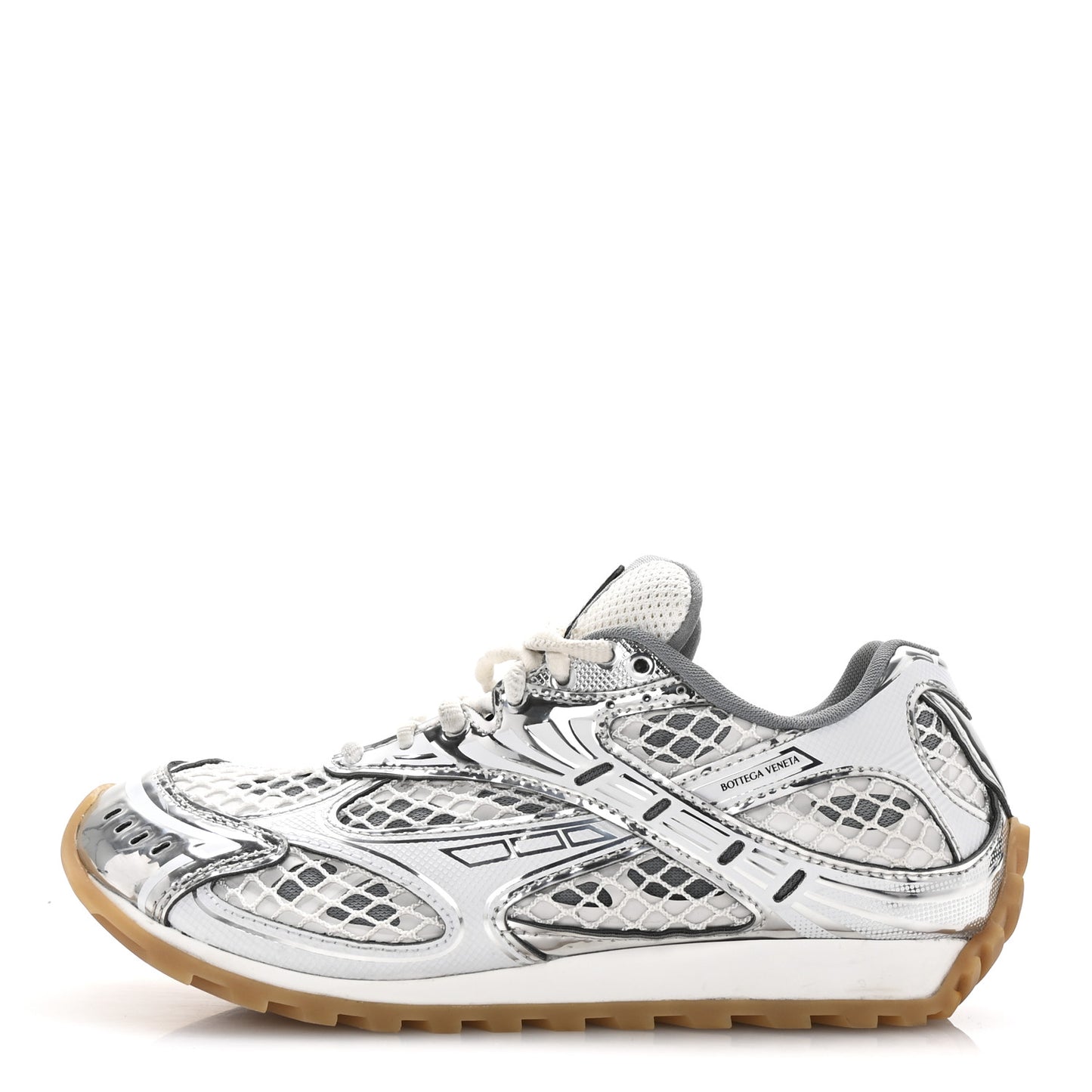 Calfskin Fishnet Fabric Orbit Sneakers 37 Silver White