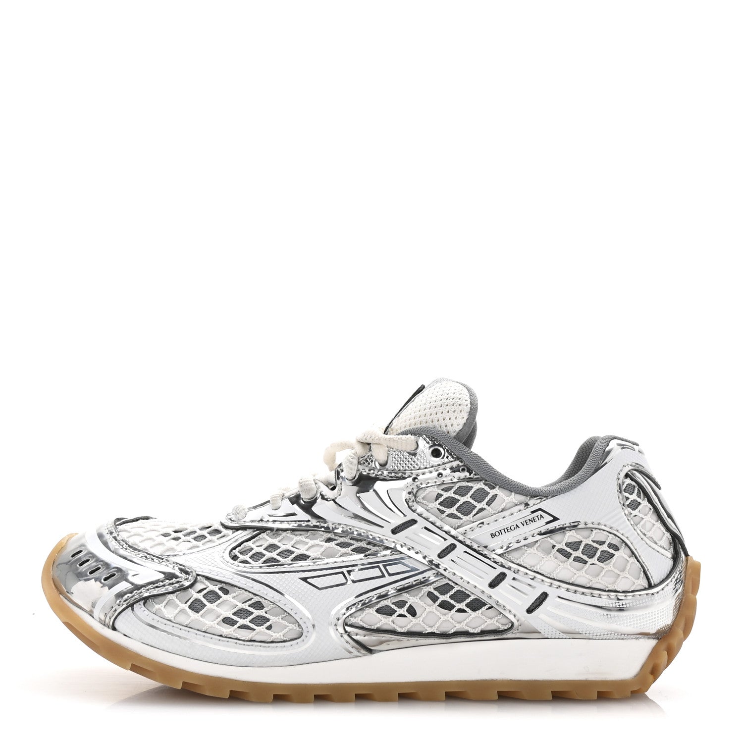 Bottega Veneta Calfskin Fishnet Fabric Orbit Sneakers 37 Silver White 1 of 10