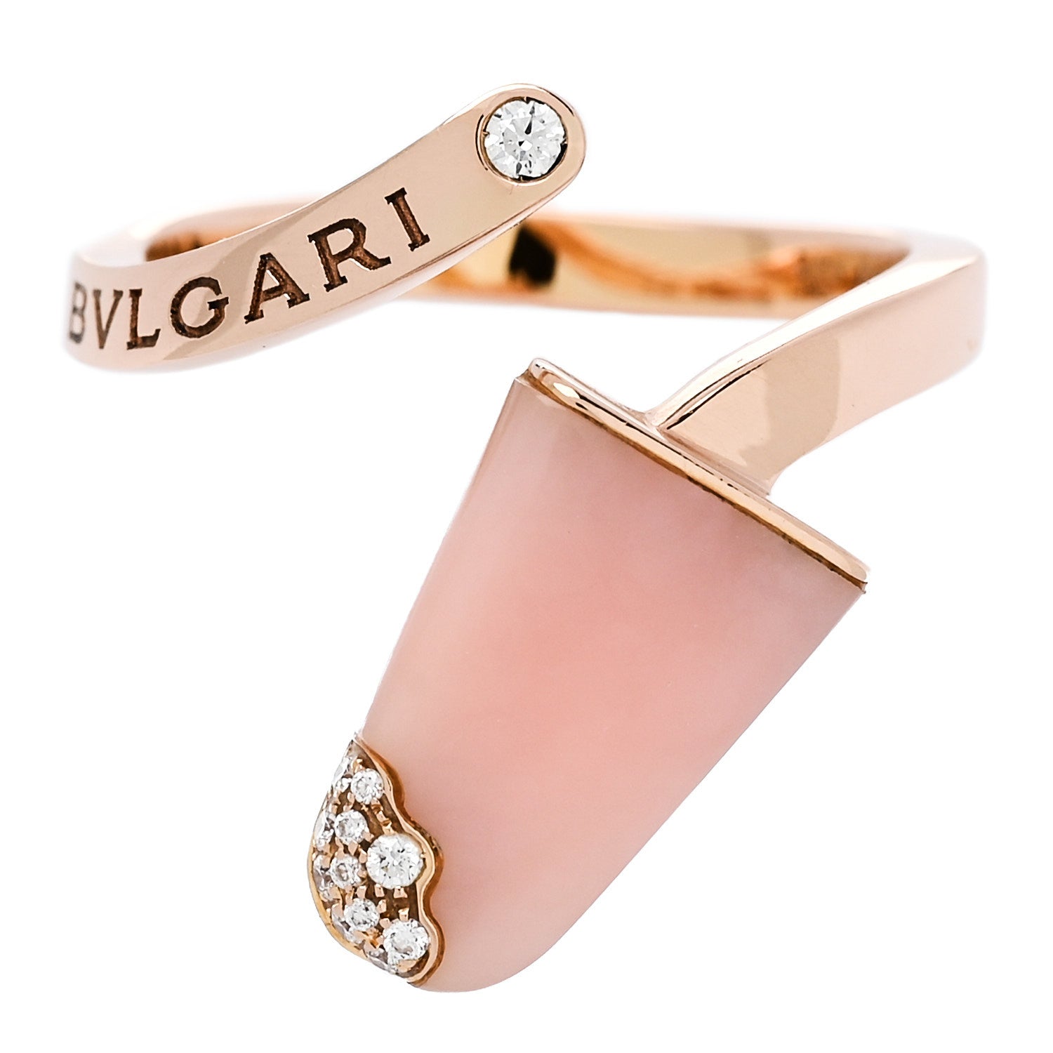Bulgari 18K Rose Gold Diamond Pink Opal Gelati Ring 50 5.25 1 of 6