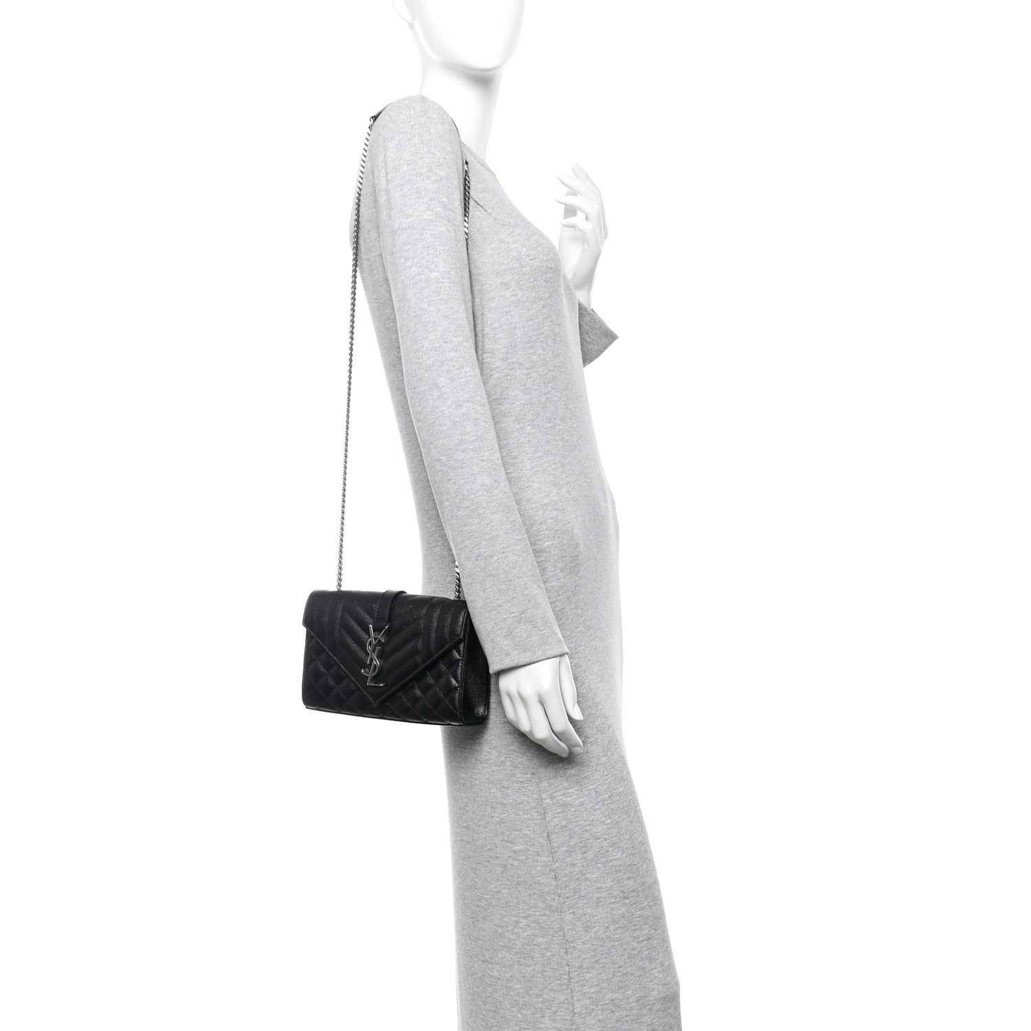 Saint Laurent Grain De Poudre Textured Mixed Matelasse Triquilt Small Monogram Satchel Black 2 of 14