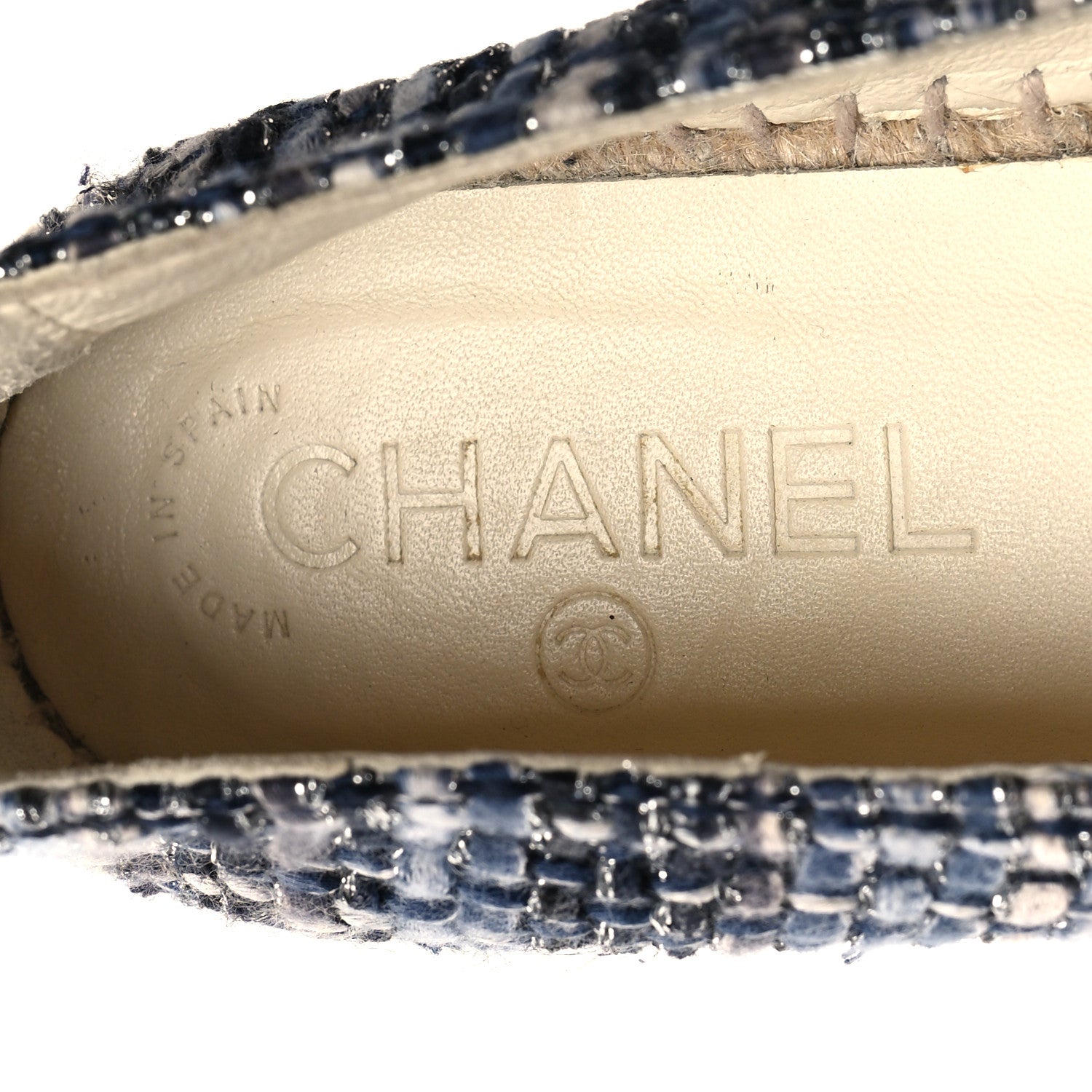 Chanel Metallic Tweed Lambskin CC Espadrilles 38 Blue Black Silver 9 of 9
