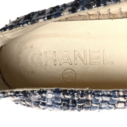 Chanel Metallic Tweed Lambskin CC Espadrilles 38 Blue Black Silver 9 of 9
