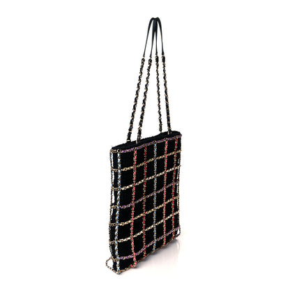 Chanel Tweed Large Shopping Chain Tote Black Multicolor 3 of 10