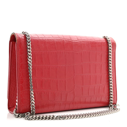 Saint Laurent Calfskin Crocodile Embossed Medium Classic Monogram Kate Tassel Satchel Red 3 of 16