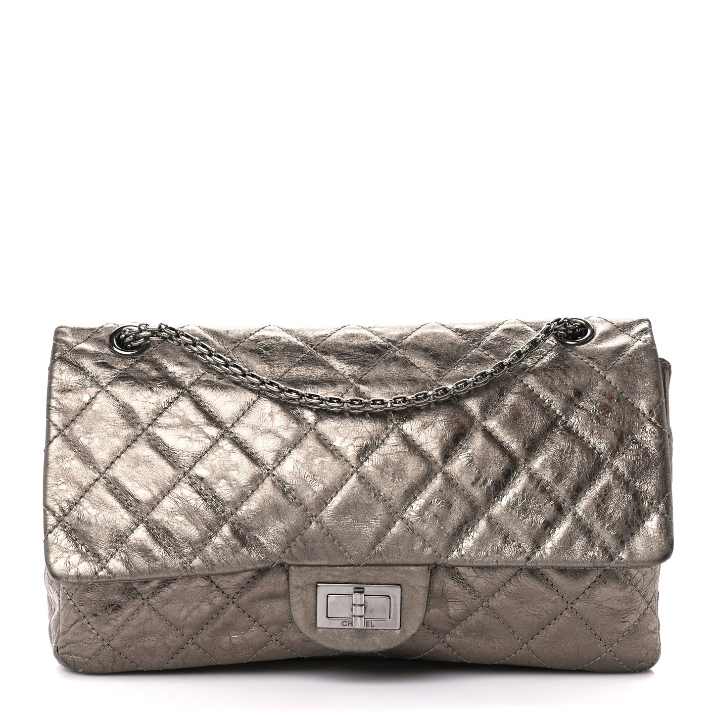 Metallic Aged Calfskin Quilted 2.55 Reissue 227 Flap Pewter