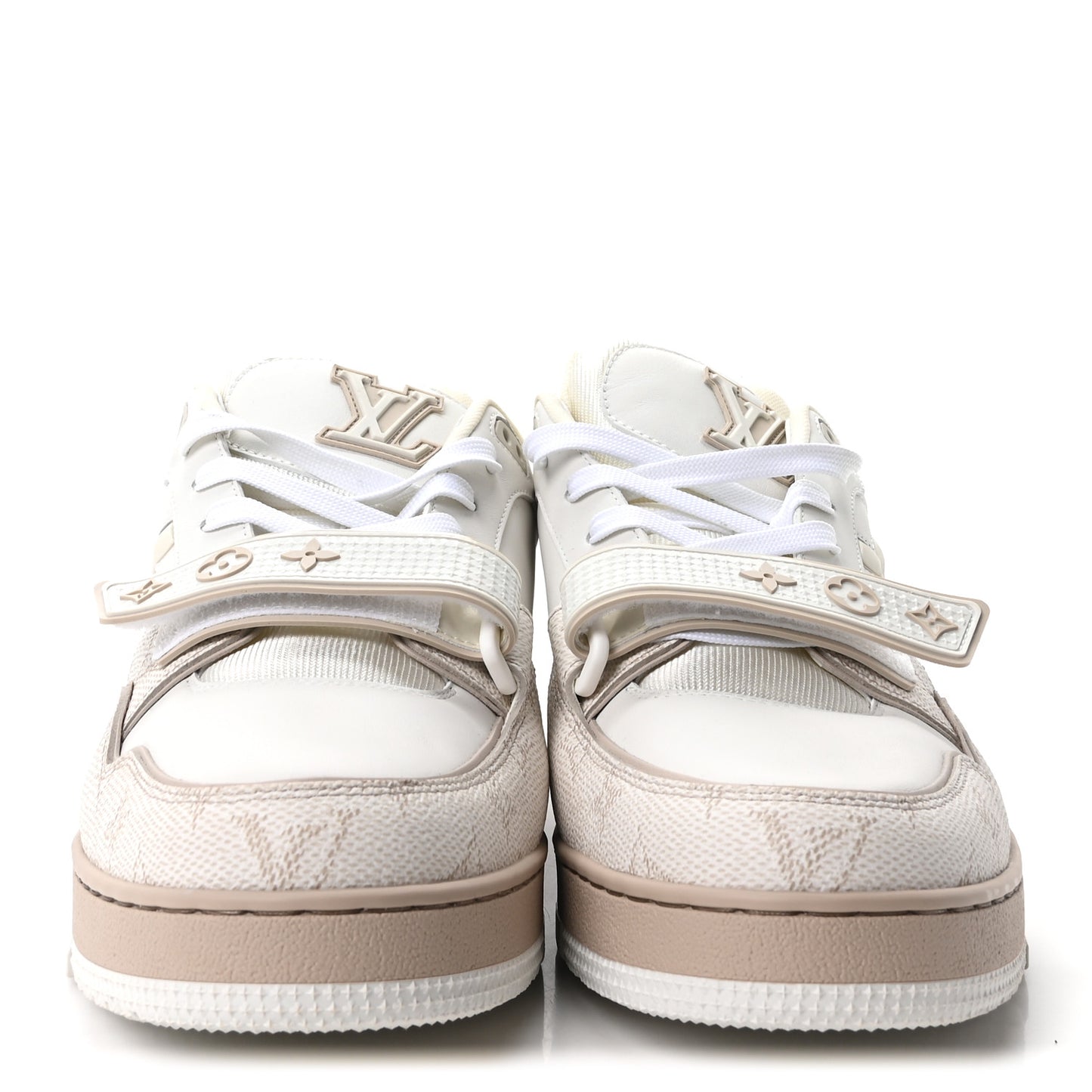 Calfskin Monogram Mens LV Trainer Sneakers 9.5 Beige