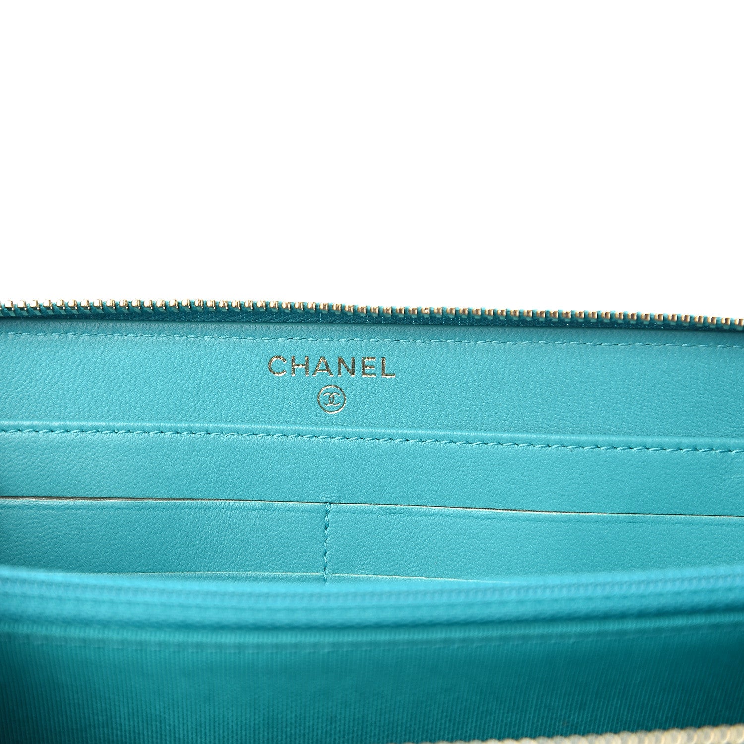 Chanel Lambskin Quilted Large Gusset Zip Around Wallet Turquoise 5 of 7