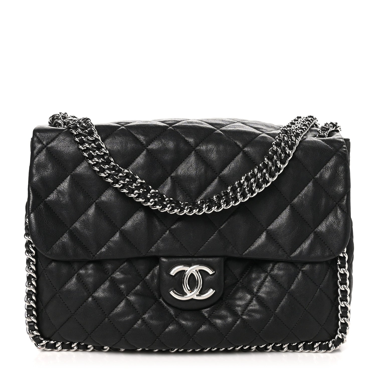 Chanel Washed Lambskin Quilted Maxi Chain Around Flap Black 1 of 10