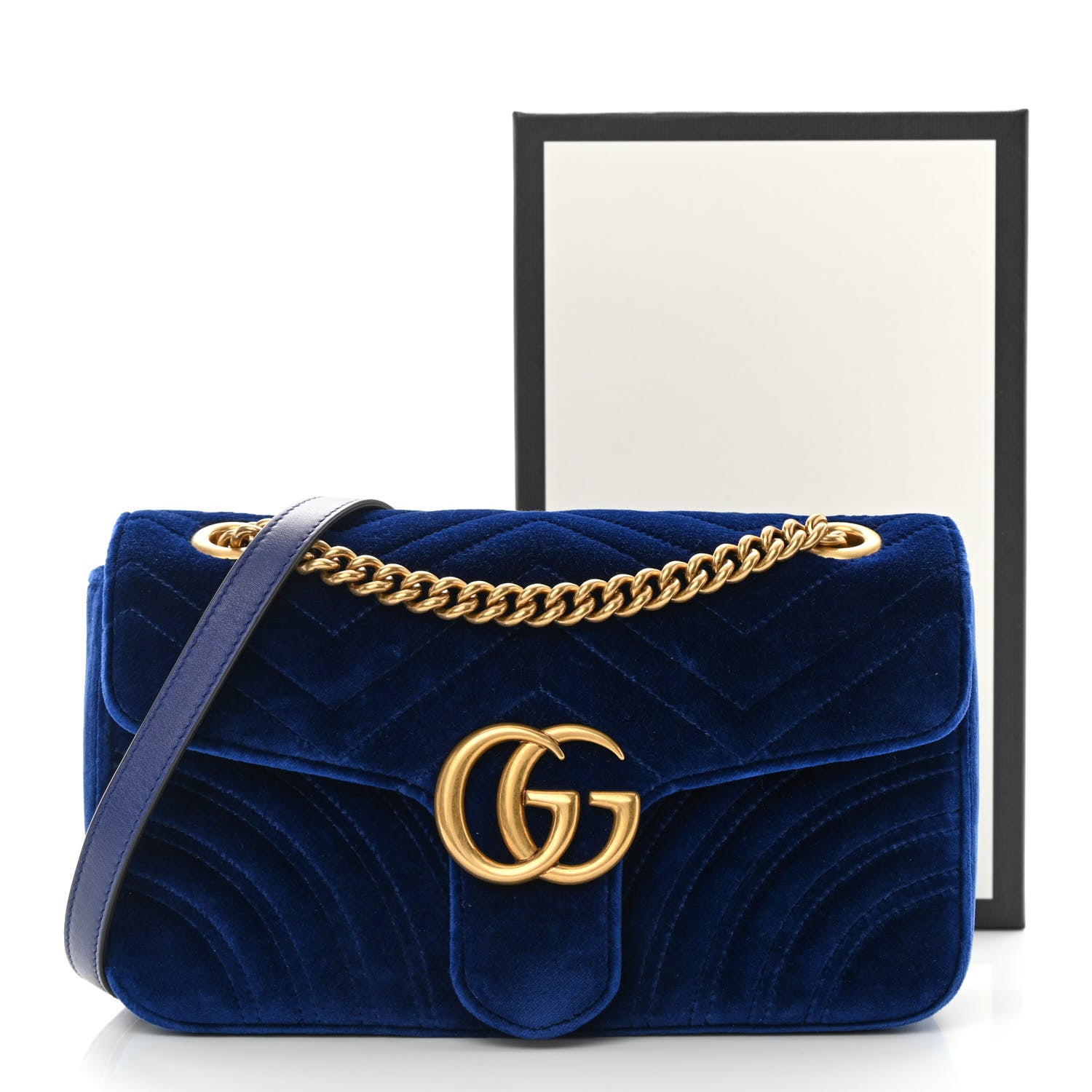 Gucci Velvet Matelasse Small GG Marmont Shoulder Bag Cobalt Blue 14 of 14