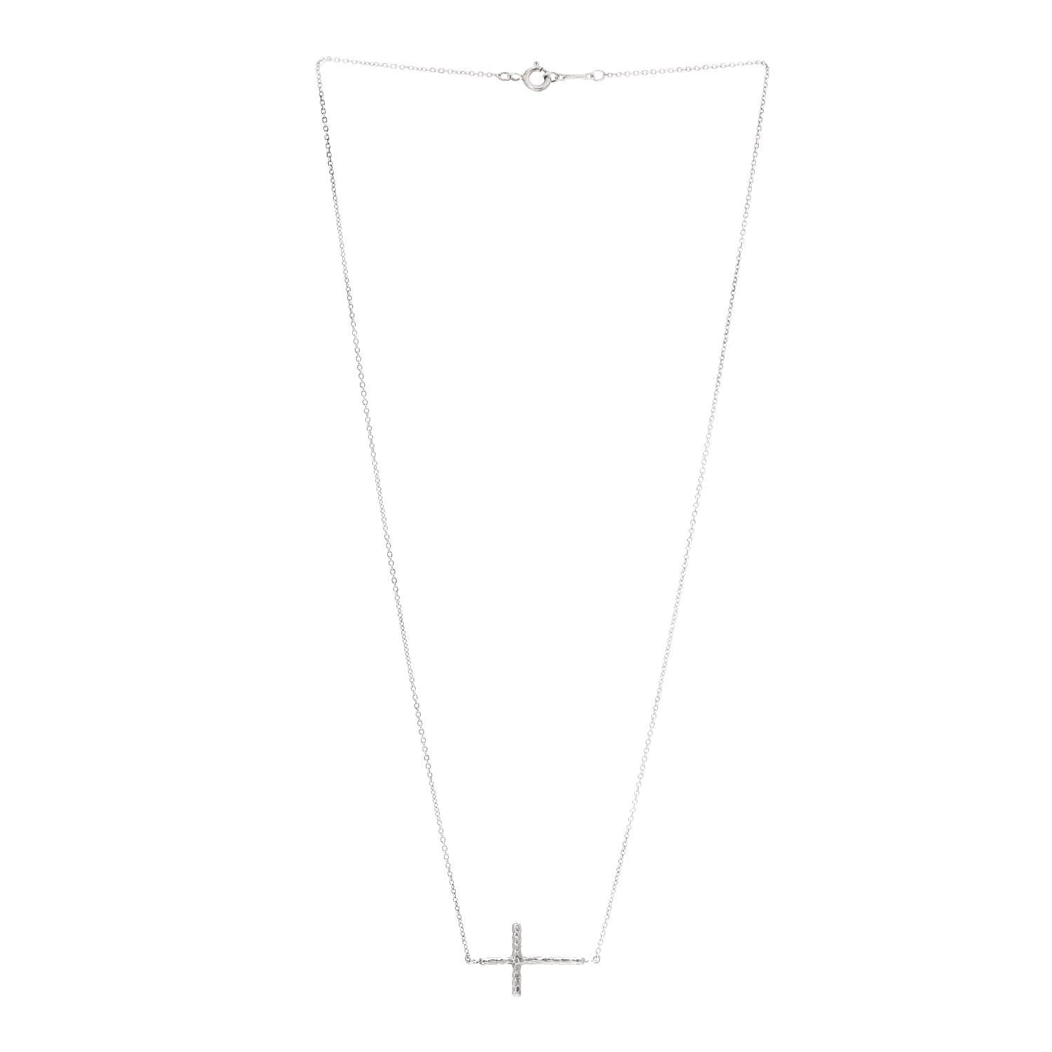 Tiffany Sterling Silver Paloma Picasso Hammered Sideways Cross Pendant Necklace 3 of 5