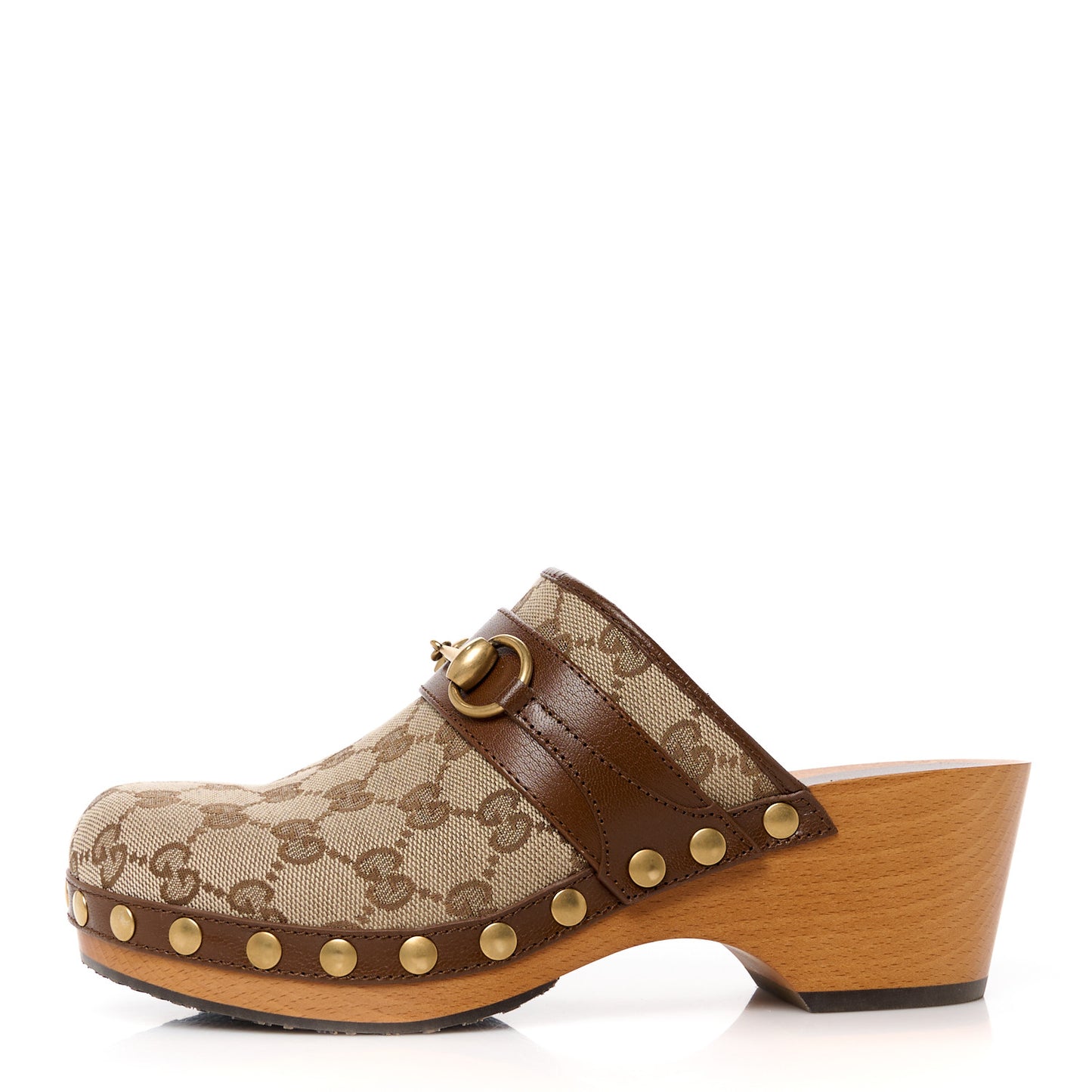 Monogram Goatskin Horsebit Clog Mules 37.5 Beige Ebony Brown Sugar