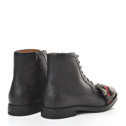 Gucci Pebbled Calfskin Dionysus Web Mens Martins Boots 9 Black 4 of 8