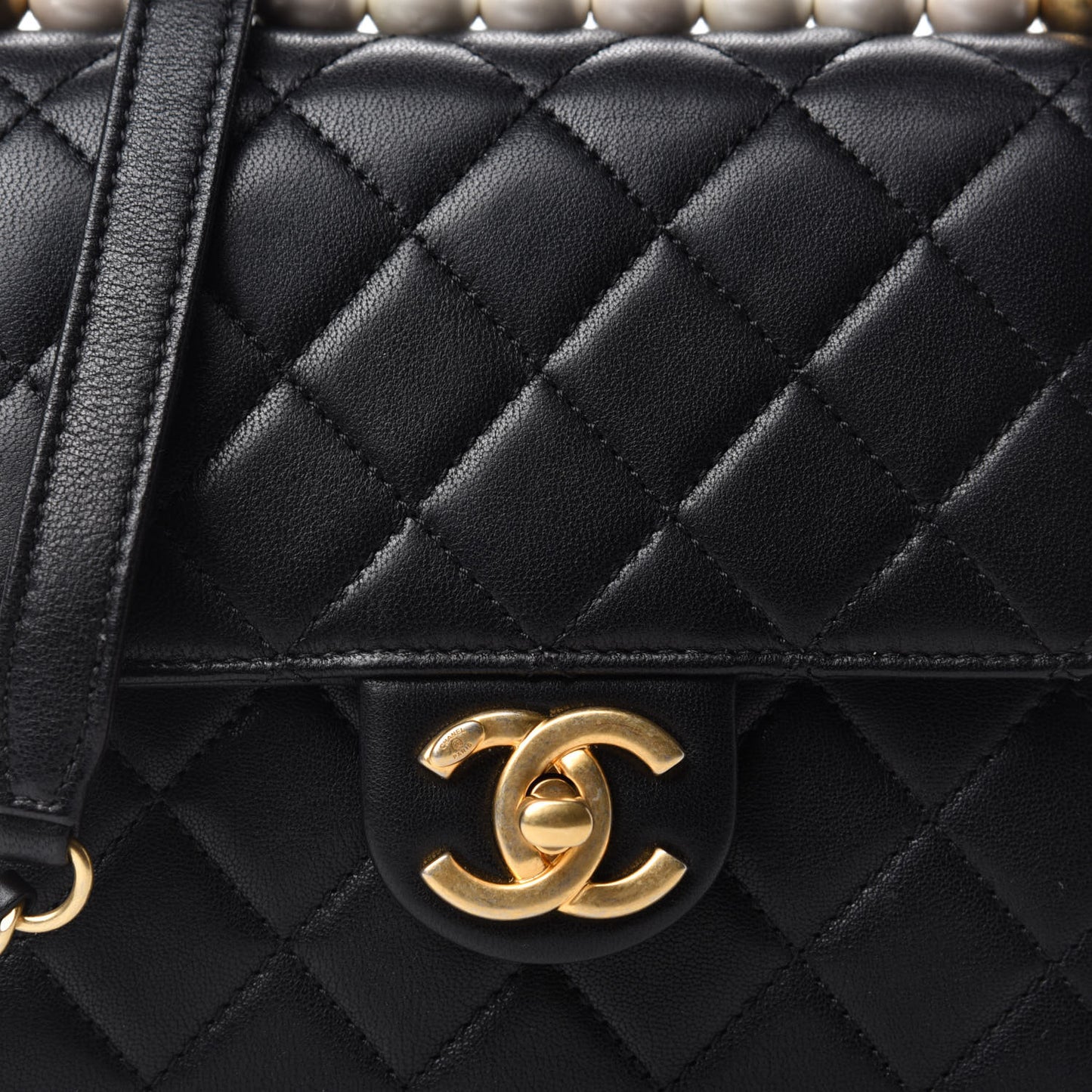 Goatskin Quilted Chic Pearls Flap Black