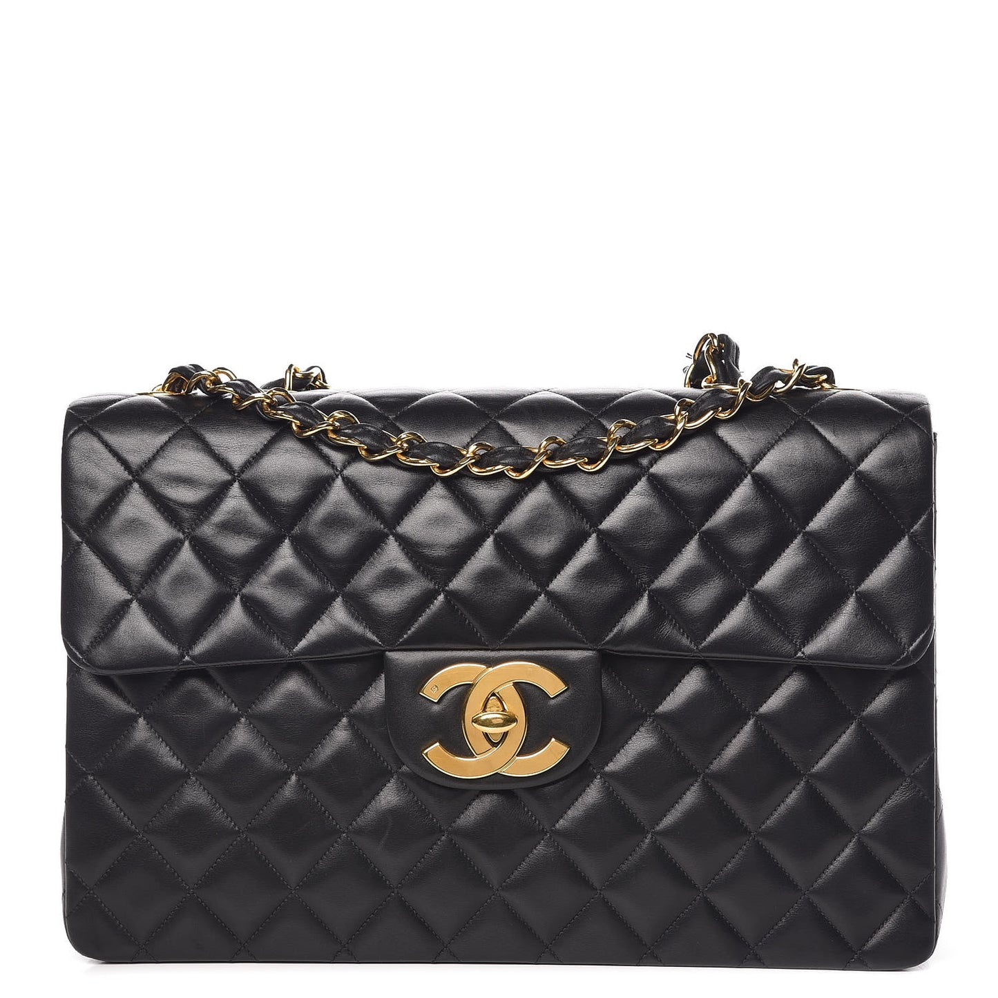 Lambskin Quilted XL Jumbo Single Flap Black