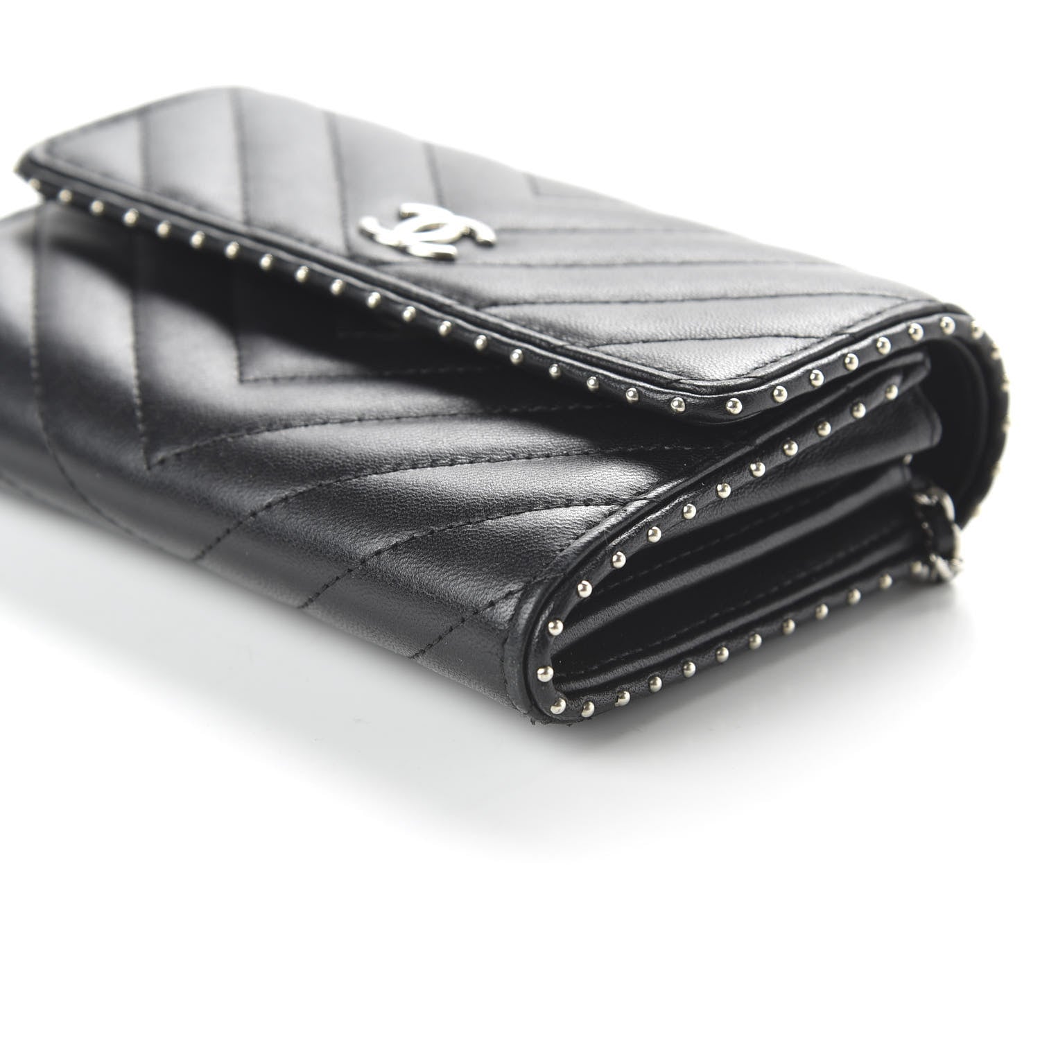 Chanel Lambskin Chevron Quilted Studded Clutch With Chain WOC Black 7 of 11