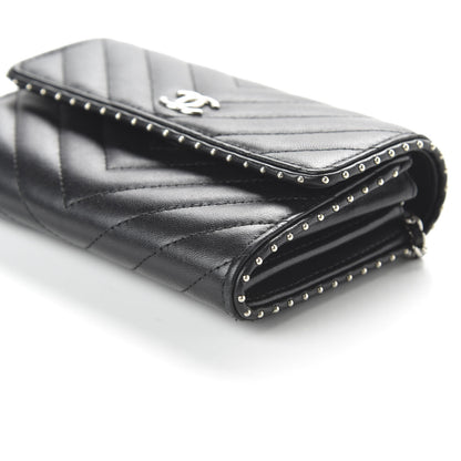 Chanel Lambskin Chevron Quilted Studded Clutch With Chain WOC Black 7 of 11