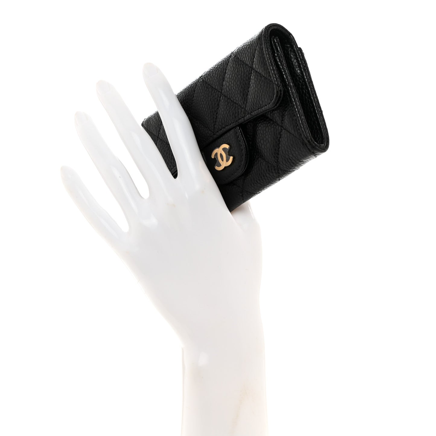 Caviar Quilted Flap Card Holder Wallet Black