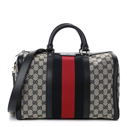 Gucci Monogram Selleria Calfskin Vintage Web Medium Boston Beige Blue 1 of 4