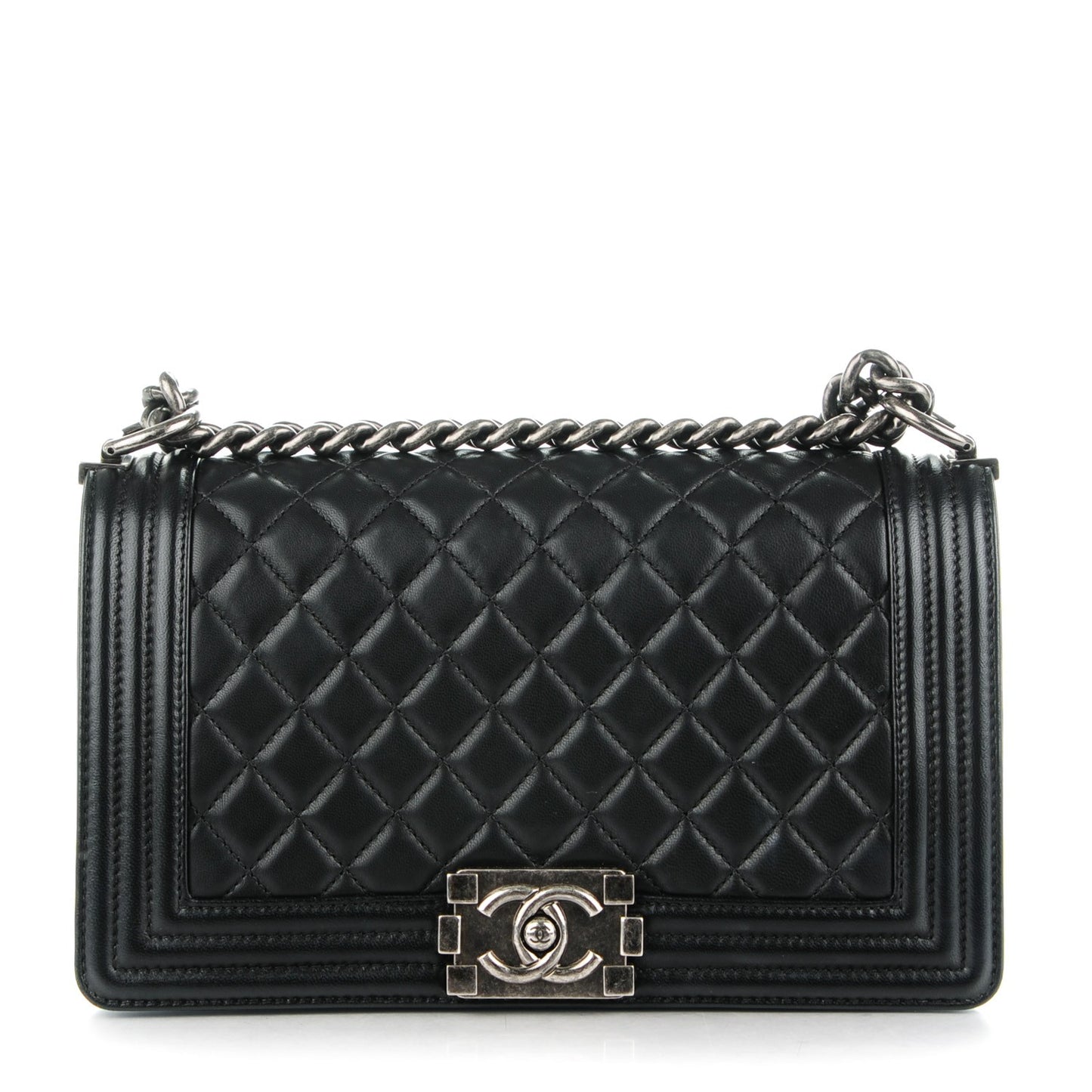 Lambskin Quilted Medium Boy Flap Black