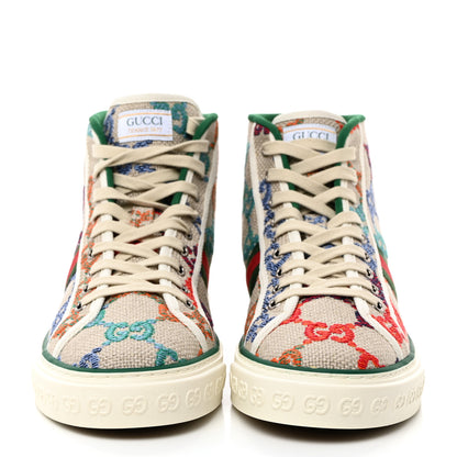 Gucci Linen Psychedelic Mini GG Monogram Mens 1977 Tennis High Top Sneakers 8 Multicolor Mystic White 2 of 8