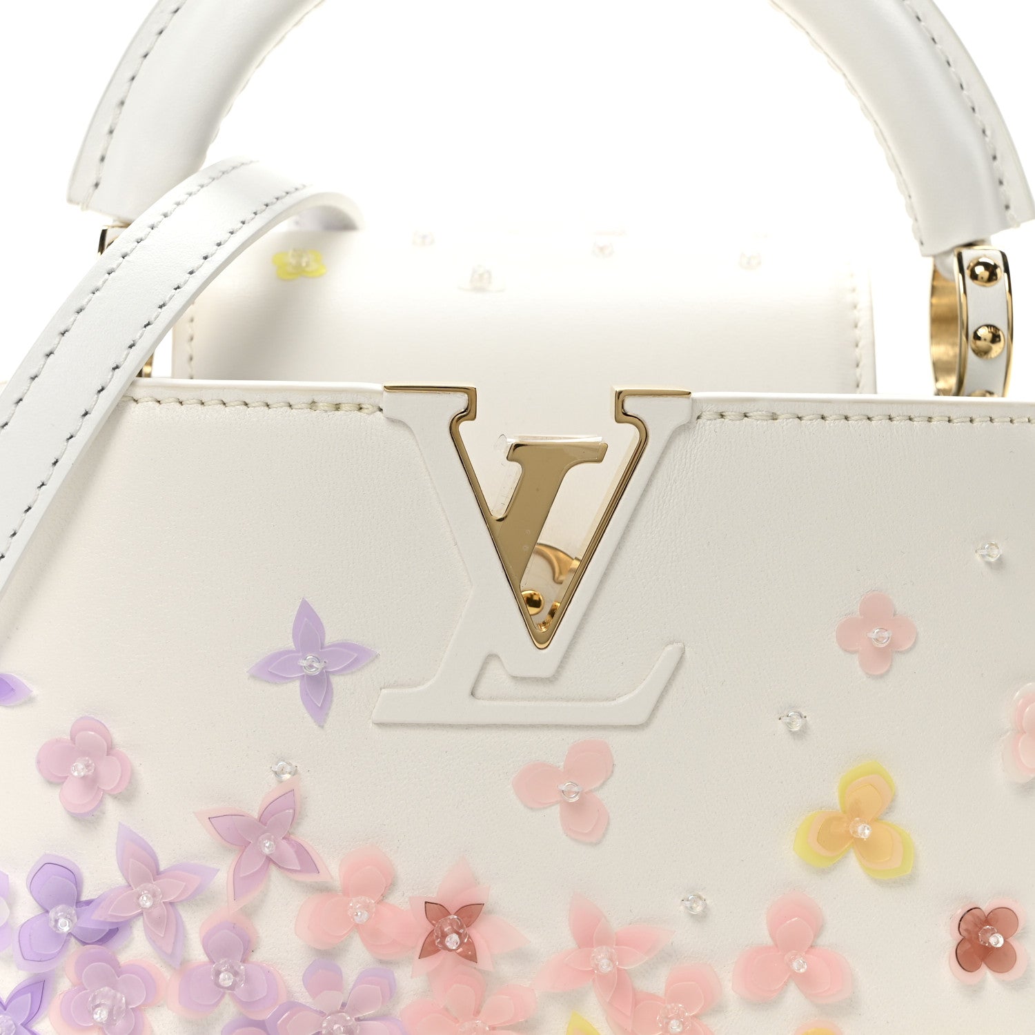 Louis Vuitton Calfskin Sequins Bubbly Floral Mini Capucines Optic White 7 of 9