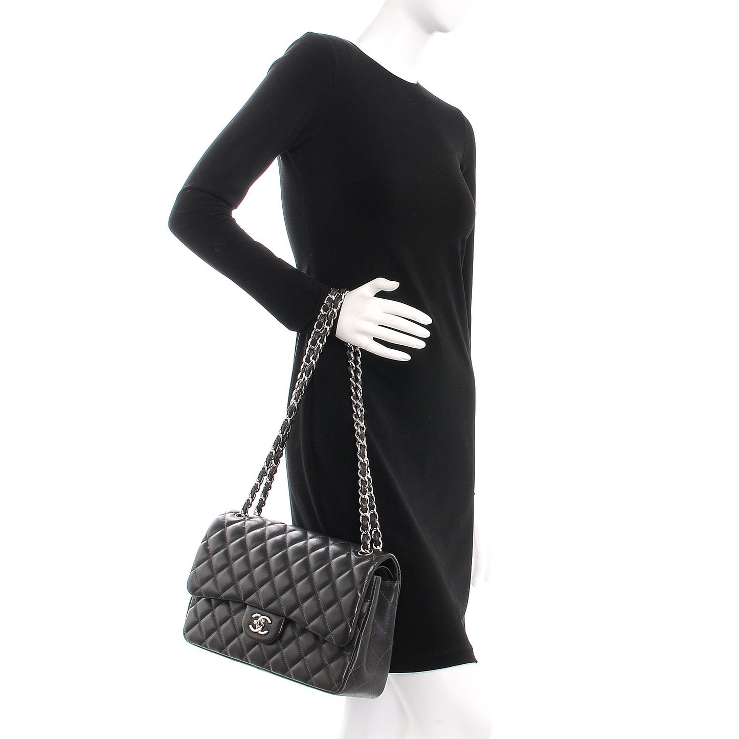 Lambskin Quilted Jumbo Double Flap Dark Grey