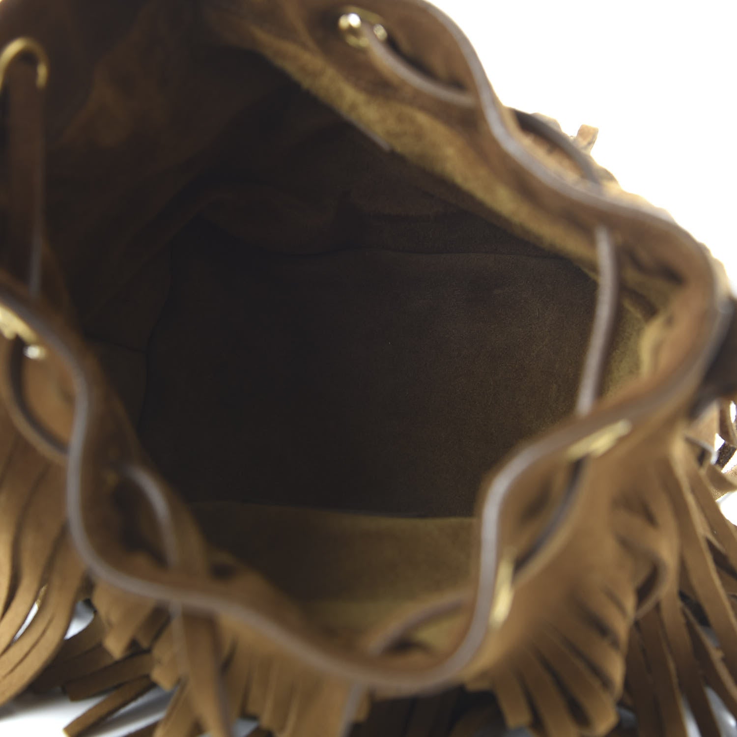 Saint Laurent Suede Calfskin Small Emmanuelle Fringe Bucket Bag Light Ocre 5 of 10