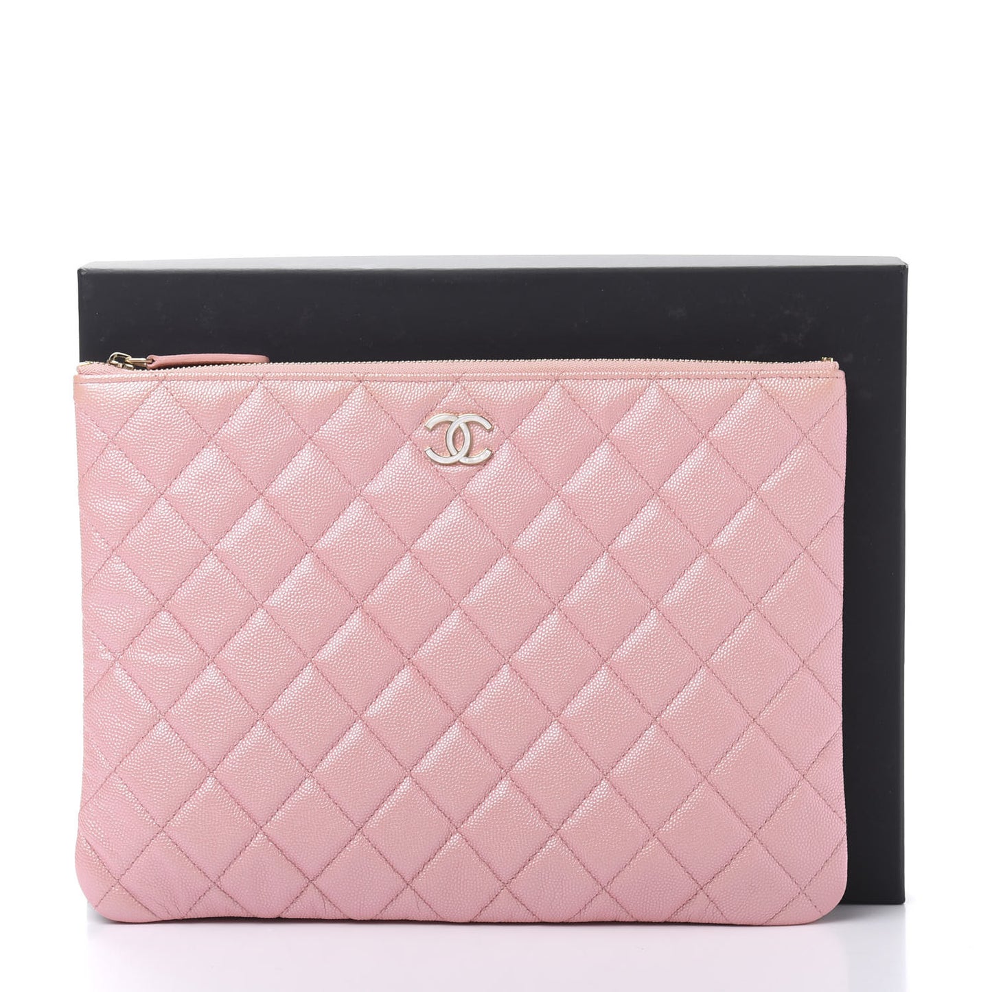 Iridescent Caviar Quilted Medium Cosmetic Case Rose Pink