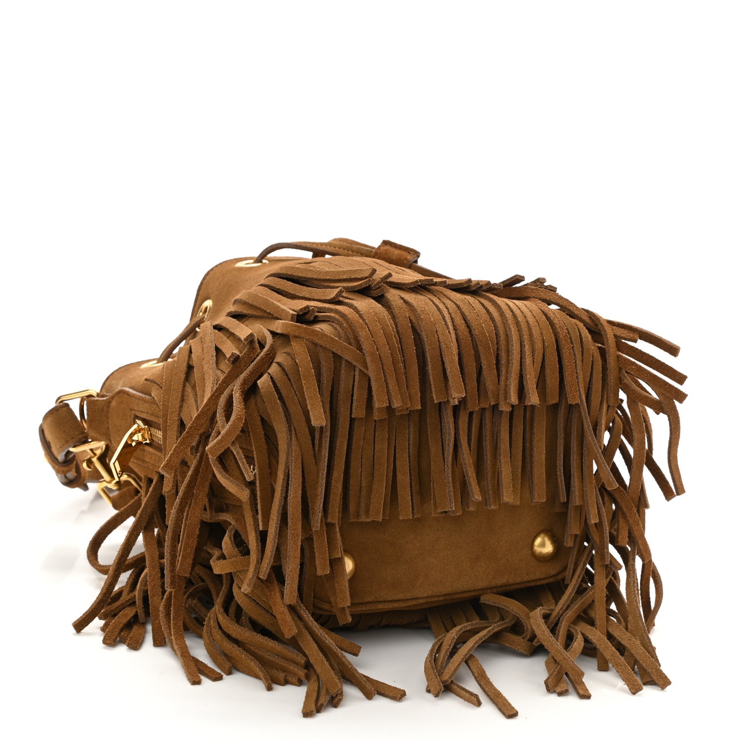 Saint Laurent Suede Calfskin Small Emmanuelle Fringe Bucket Bag Light Ocre 4 of 12