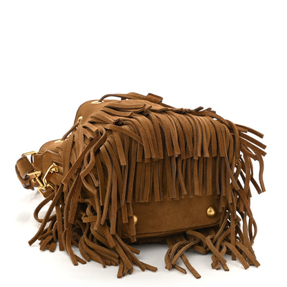 Saint Laurent Suede Calfskin Small Emmanuelle Fringe Bucket Bag Light Ocre 4 of 12