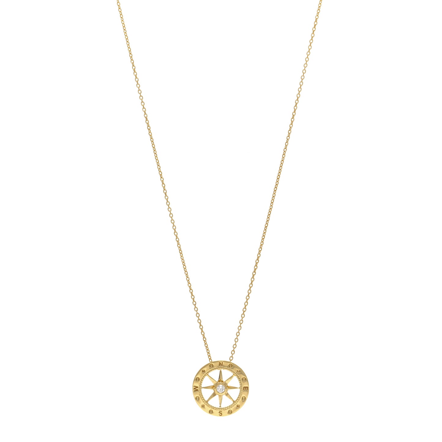 18K Yellow Gold Diamond Tiny Treasurers Compass Pendant Necklace