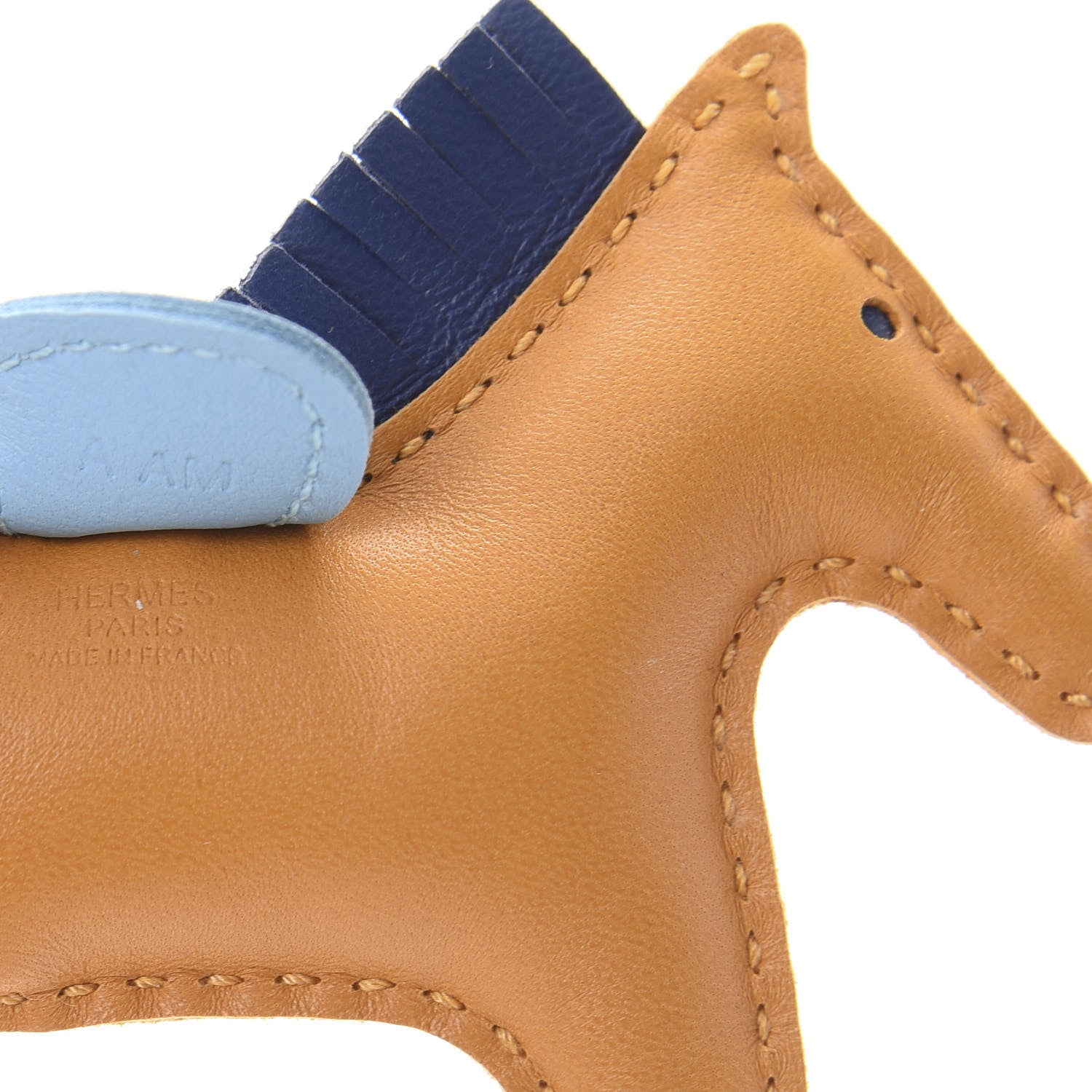 Hermes Milo Lambskin Grigri Rodeo Horse Bag Charm PM Naturel Bouton D'Or Celeste Bleu Saphir 3 of 5
