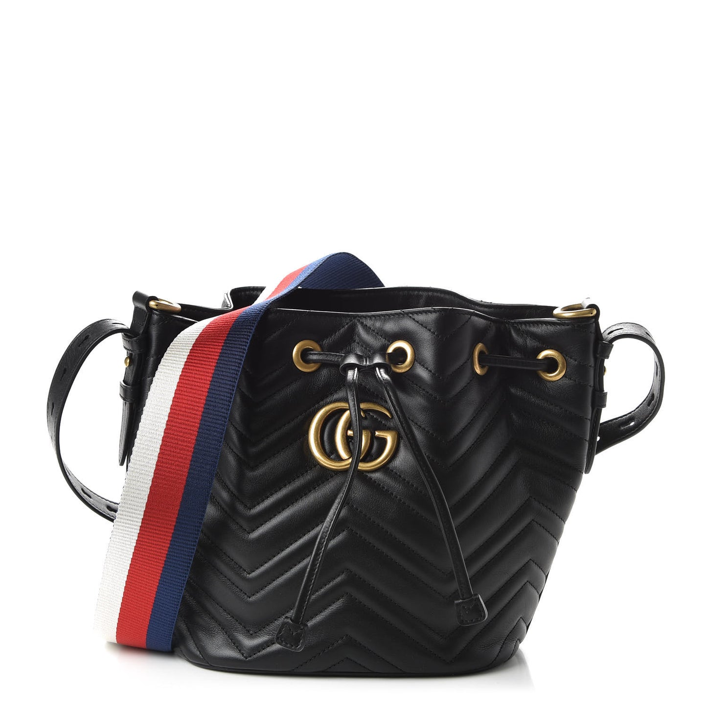 Calfskin Matelasse Sylvie Web GG Marmont Bucket Bag Black