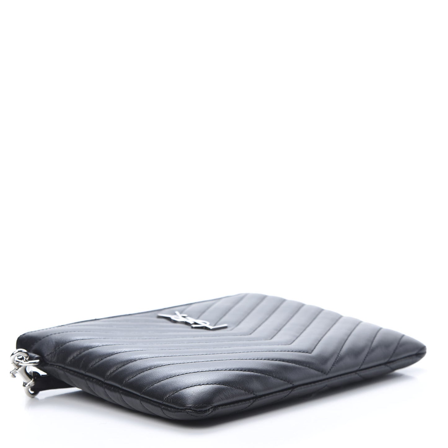 Calfskin Matelasse Chevron Monogram A5 Wristlet Black