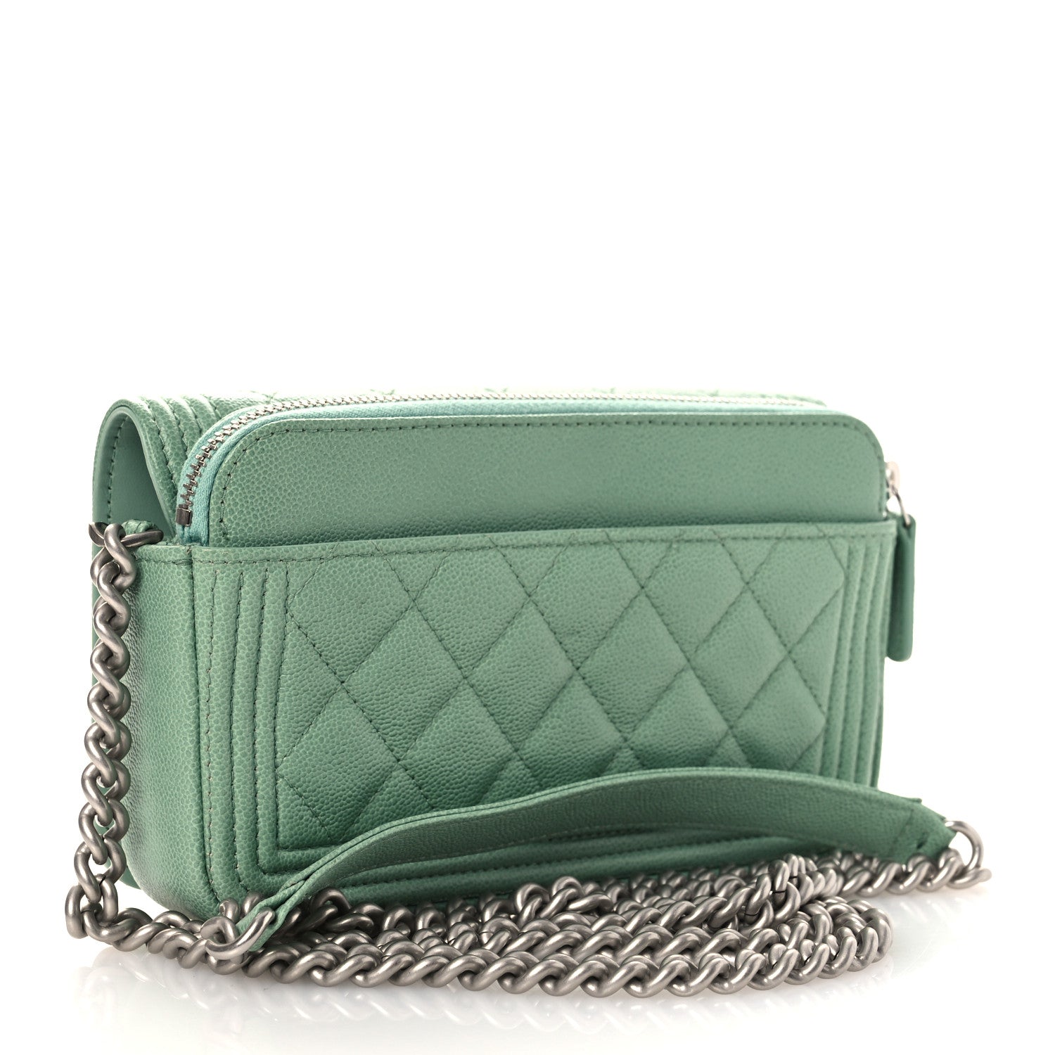 Chanel Caviar Quilted Boy Phone Holder Wallet On Chain Green 3 of 13