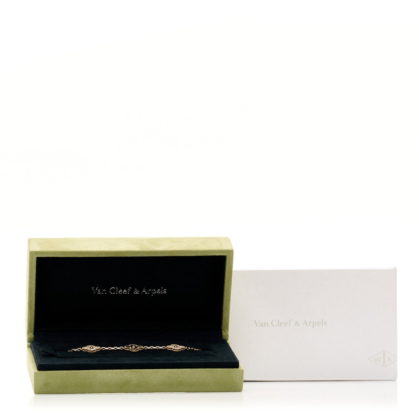 18K Yellow Gold Diamond 5 Motifs Guilloche Vintage Alhambra Bracelet