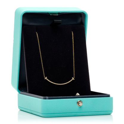 Tiffany 18K Yellow Gold Diamond Small T Smile Pendant Necklace 5 of 5